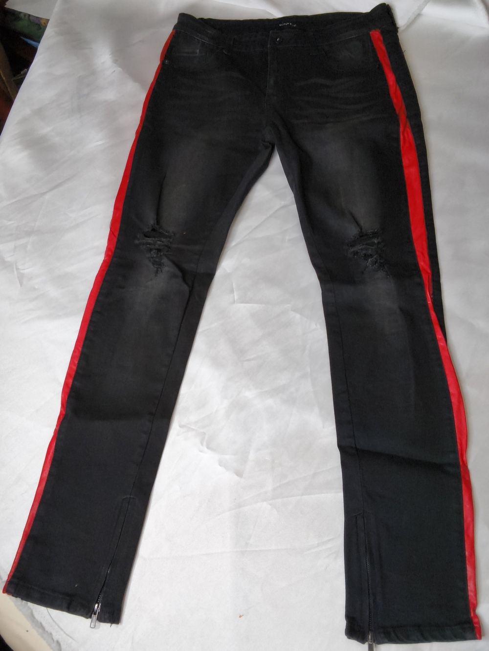 Black Skinny Men's Jeans with Red Side Stripe
